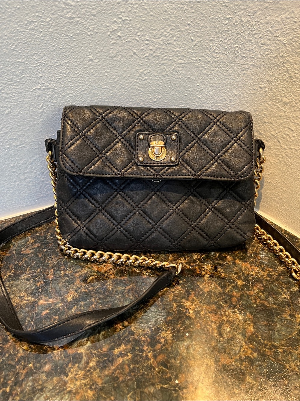 Marc Jacobs Black Quilted Crossbody with Gold-Tone Chain Strap